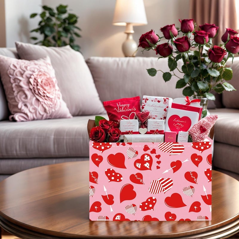 SETAMA Cute Large Valentine's Day Gift Basket Empty Heart Decor Storage Bin for Kid Baby Room Décor (Striped Red Heart) - Image 5